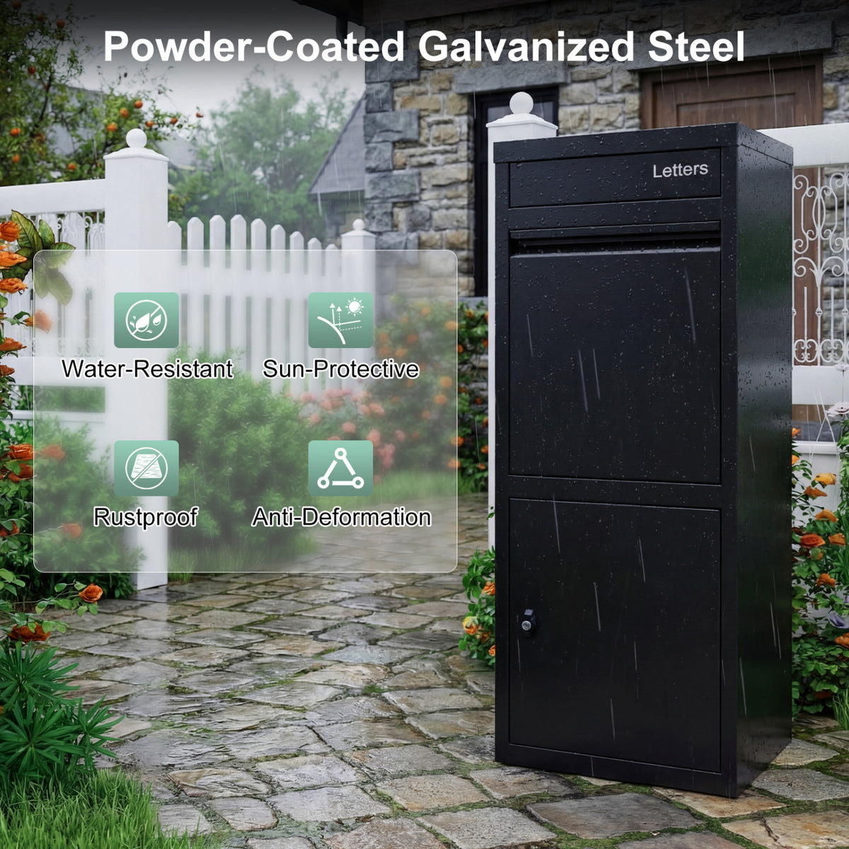 Large Galvanized Package Delivery Box for Outside with Anti-Theft Design-Black