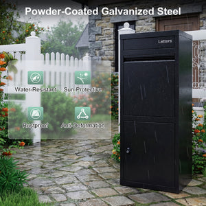 Large Galvanized Package Delivery Box for Outside with Anti-Theft Design-Black