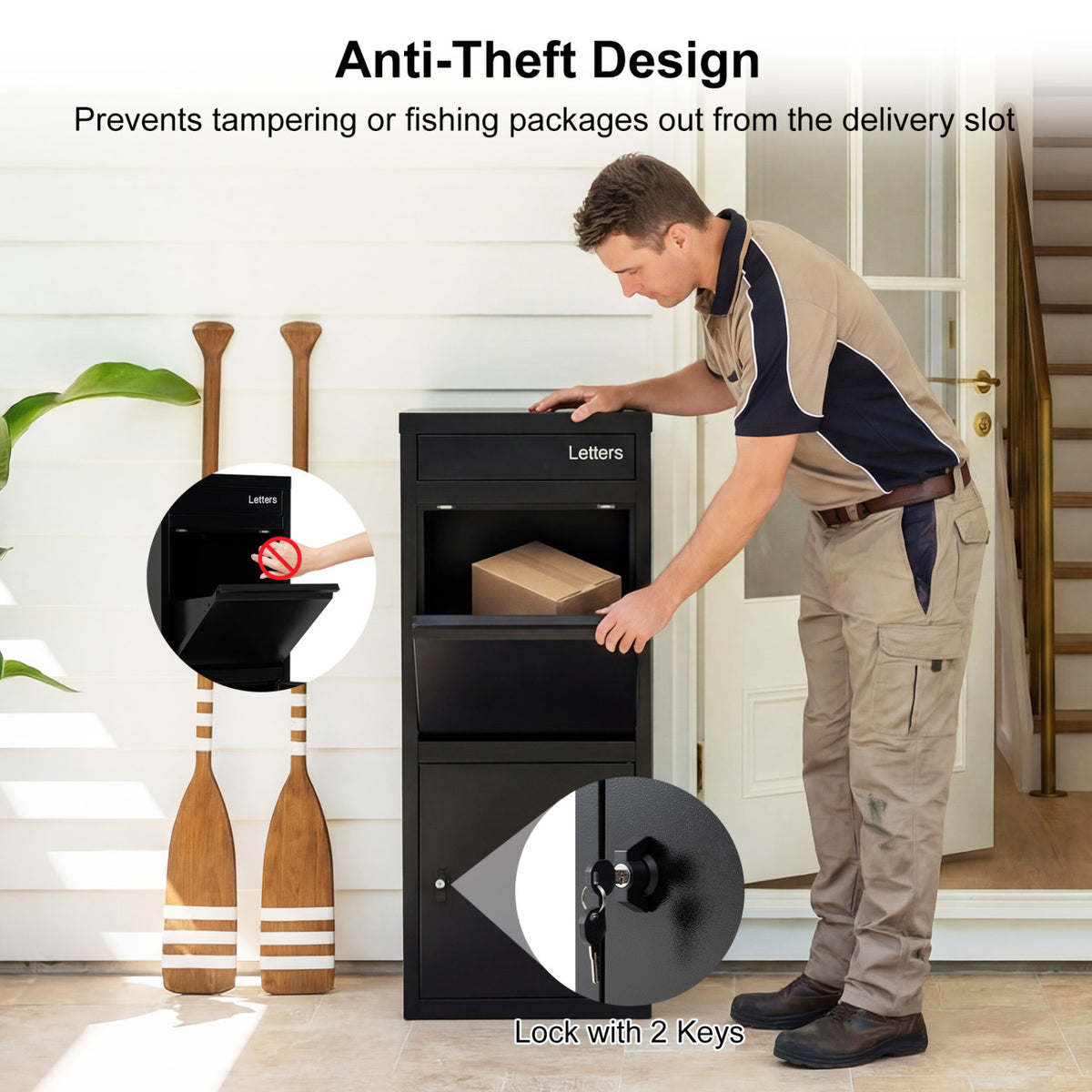 Large Galvanized Package Delivery Box for Outside with Anti-Theft Design-Black