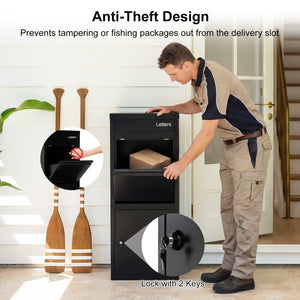 Large Galvanized Package Delivery Box for Outside with Anti-Theft Design-Black