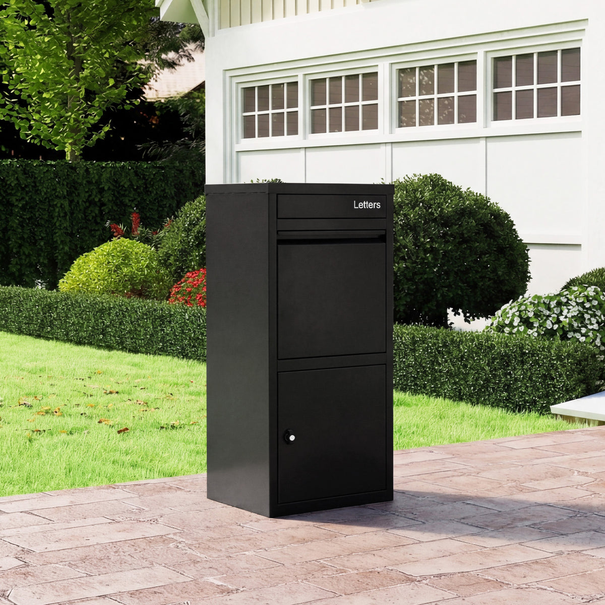 Large Galvanized Package Delivery Box for Outside with Anti-Theft Design-Black