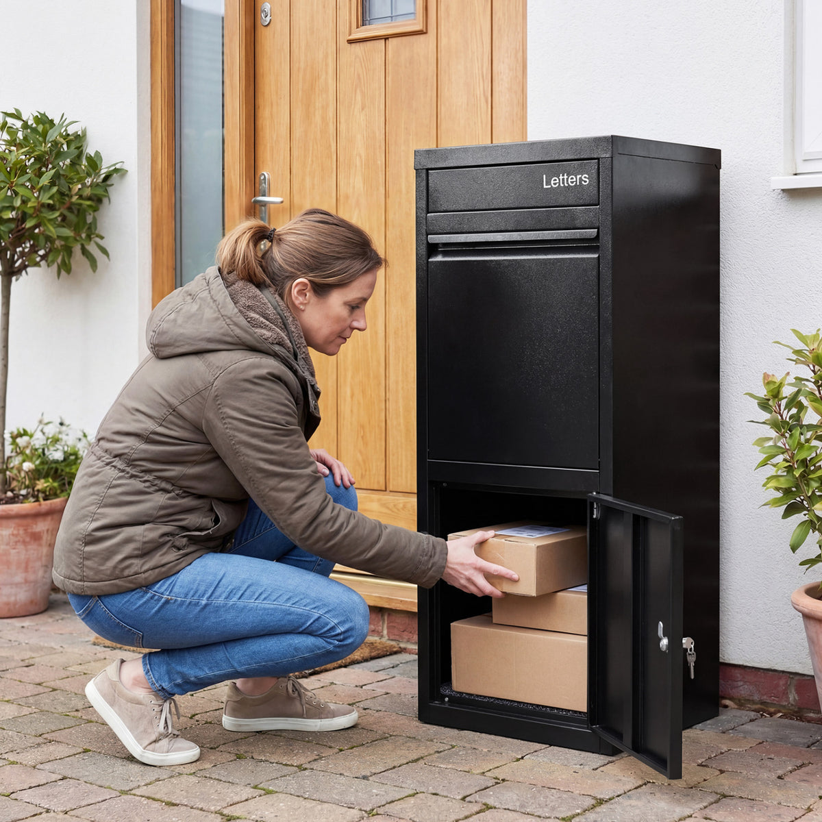 Large Galvanized Package Delivery Box for Outside with Anti-Theft Design-Black