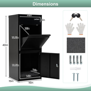 Large Galvanized Package Delivery Box for Outside with Anti-Theft Design-Black