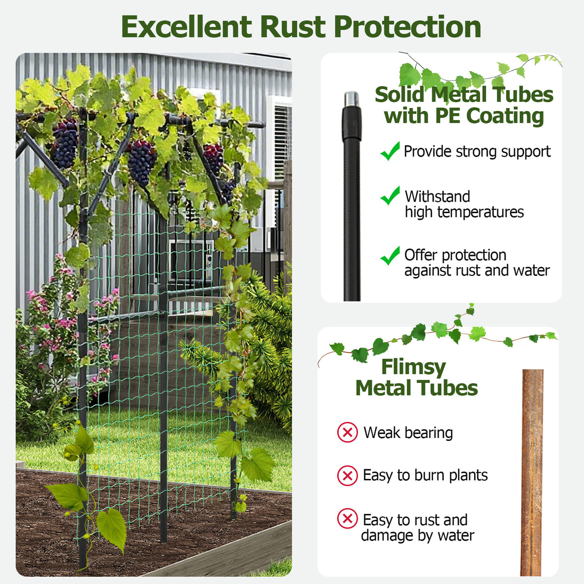 Large Garden Arch Trellis for Climbing Plants Outdoor Grape Vine Support-Black