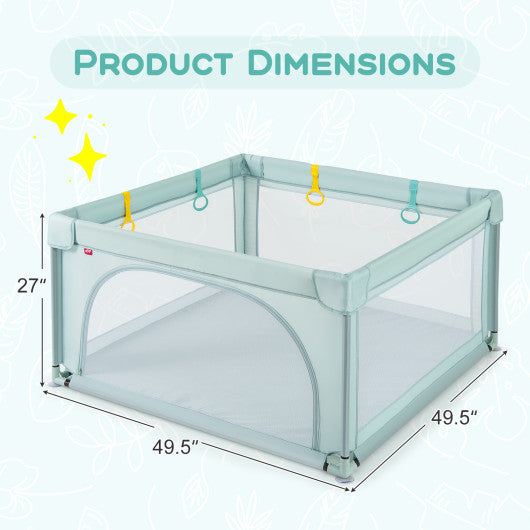 Large Kids Activity Center Baby Playpen for Toddlers with 4 Pull Rings-Blue