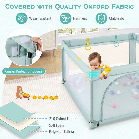 Large Kids Activity Center Baby Playpen for Toddlers with 4 Pull Rings-Blue