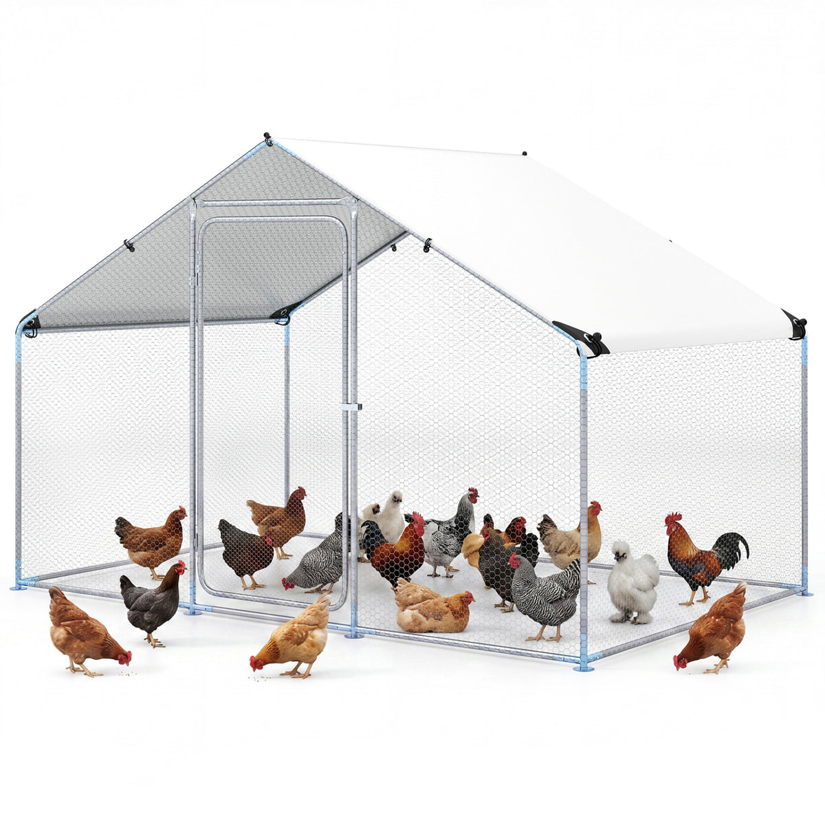9.8 x 6.7  Feet Large Metal Chicken Coop with Waterproof Cover
