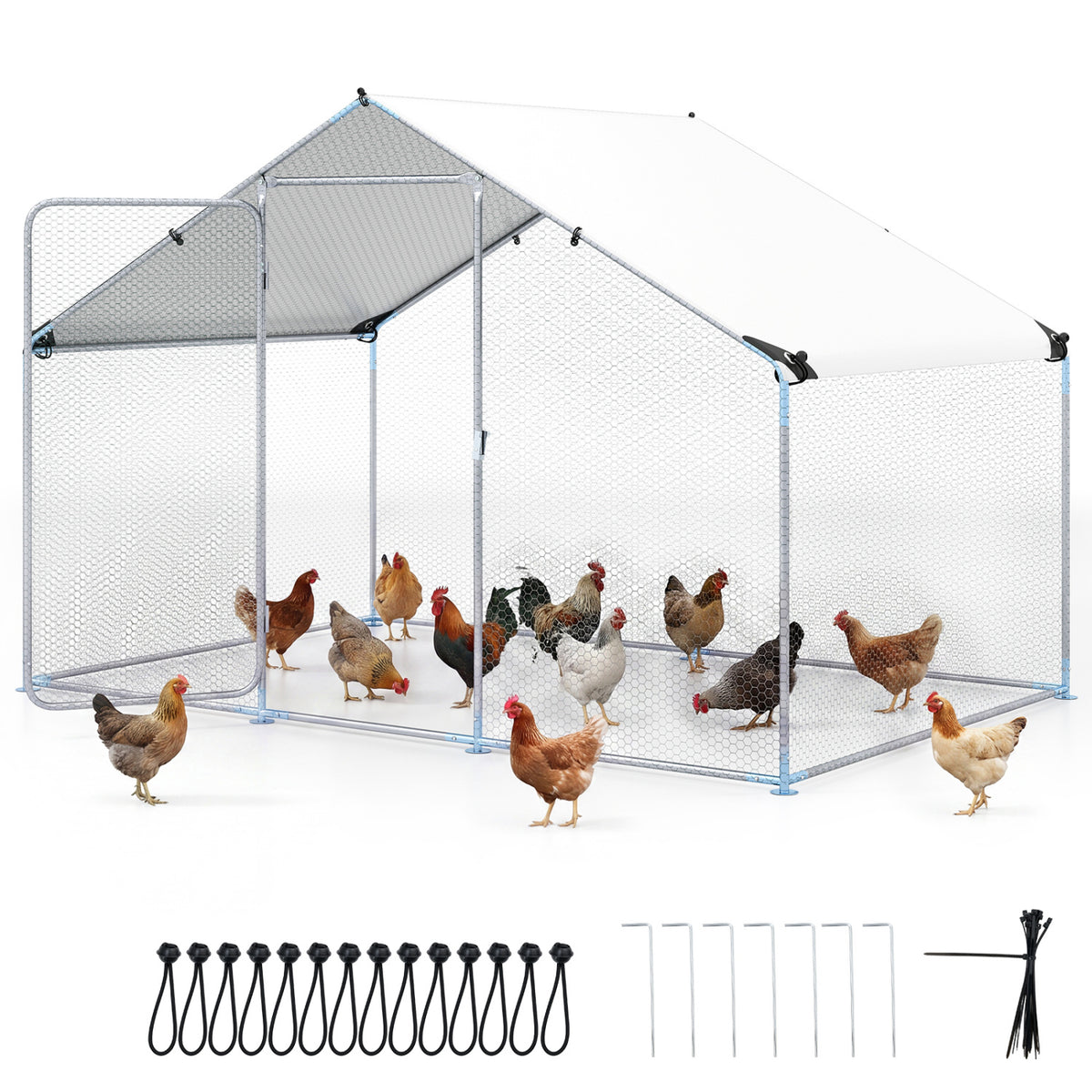 9.8 x 6.7  Feet Large Metal Chicken Coop with Waterproof Cover
