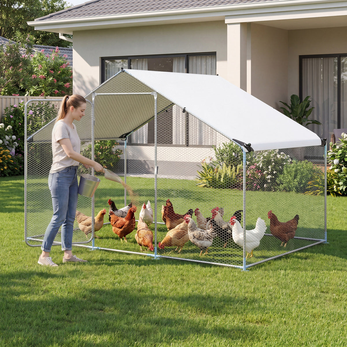 9.8 x 6.7  Feet Large Metal Chicken Coop with Waterproof Cover