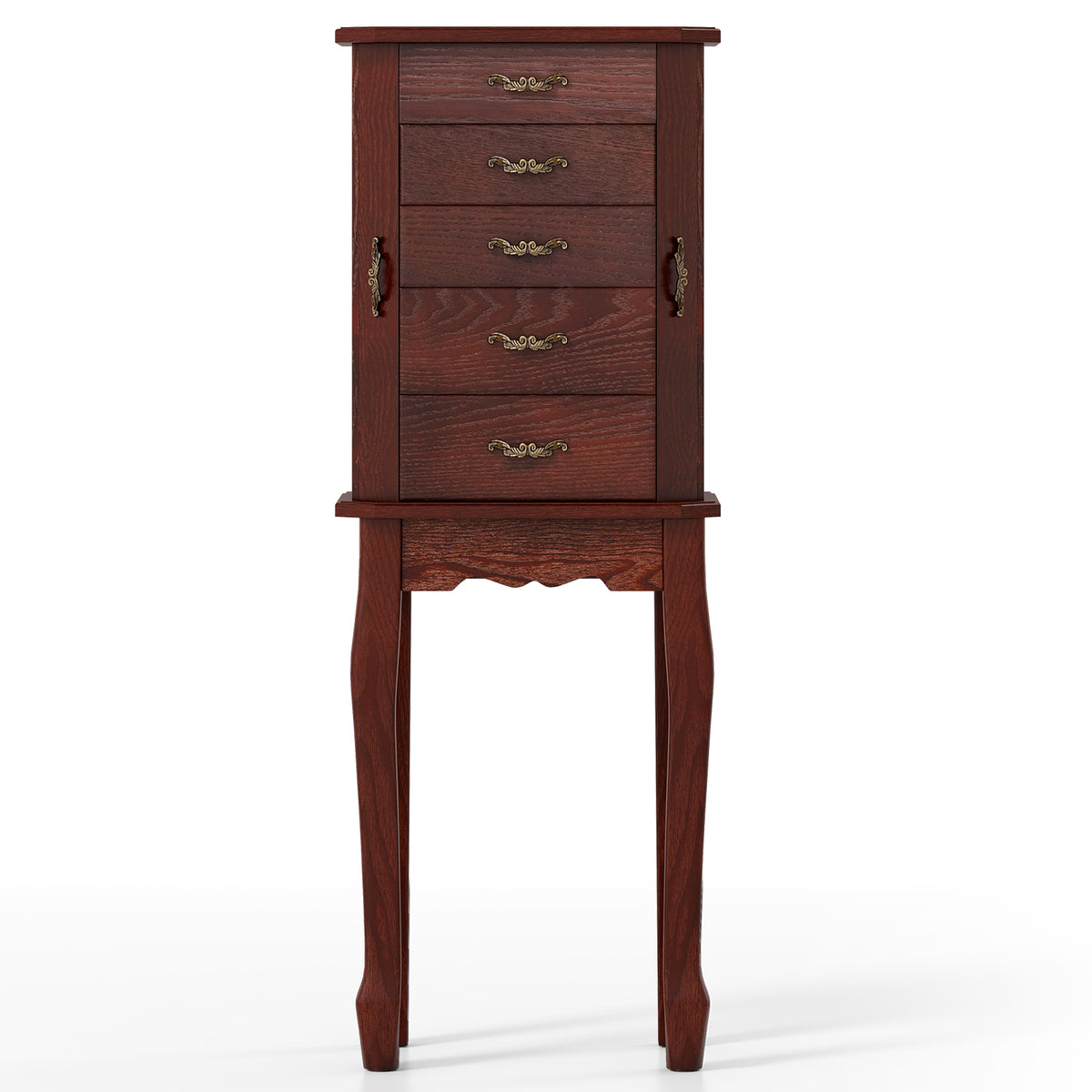 Large Storage Capacity Jewelry Cabinet with 5 Drawers-Walnut