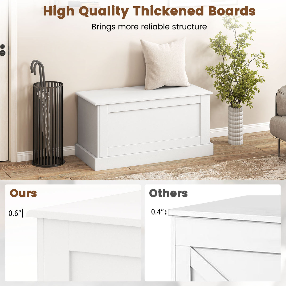 Large Storage Chest with Safety Metal Hinge-off white