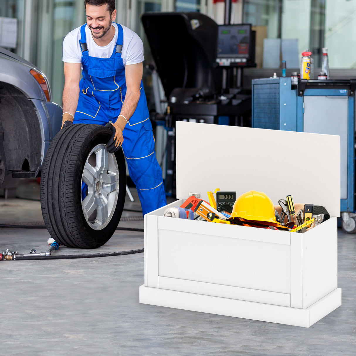 Large Storage Chest with Safety Metal Hinge-off white