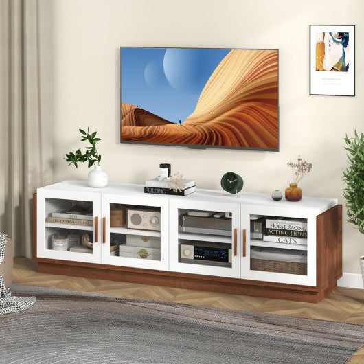 Large TV Stand for TVs up to 75 Inch with 4 Tempered Glass Doors for Living Room-White