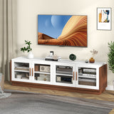 Large TV Stand for TVs up to 75 Inch with 4 Tempered Glass Doors for Living Room-White