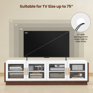 Large TV Stand for TVs up to 75 Inch with 4 Tempered Glass Doors for Living Room-White