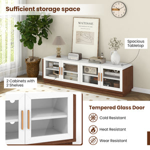 Large TV Stand for TVs up to 75 Inch with 4 Tempered Glass Doors for Living Room-White