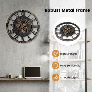 Large Wall Clock 27" Gear Clock with World Map-Brown