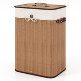 19 Gal Rectangle Laundry Basket Bamboo Clothes Hamper with Handles and Lid-Yellow
