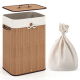 19 Gal Rectangle Laundry Basket Bamboo Clothes Hamper with Handles and Lid-Yellow