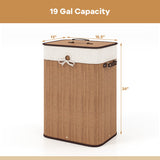 19 Gal Rectangle Laundry Basket Bamboo Clothes Hamper with Handles and Lid-Yellow
