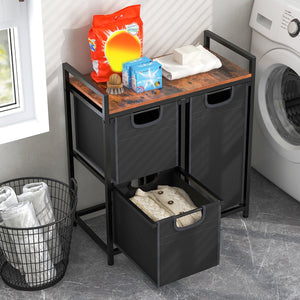 Laundry Basket Organizer Dirty Clothes Hamper with Shelf and 3 Removable Bags-Rustic Brown by DirectDeals