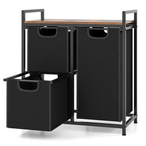 Laundry Basket Organizer Dirty Clothes Hamper with Shelf and 3 Removable Bags-Rustic Brown