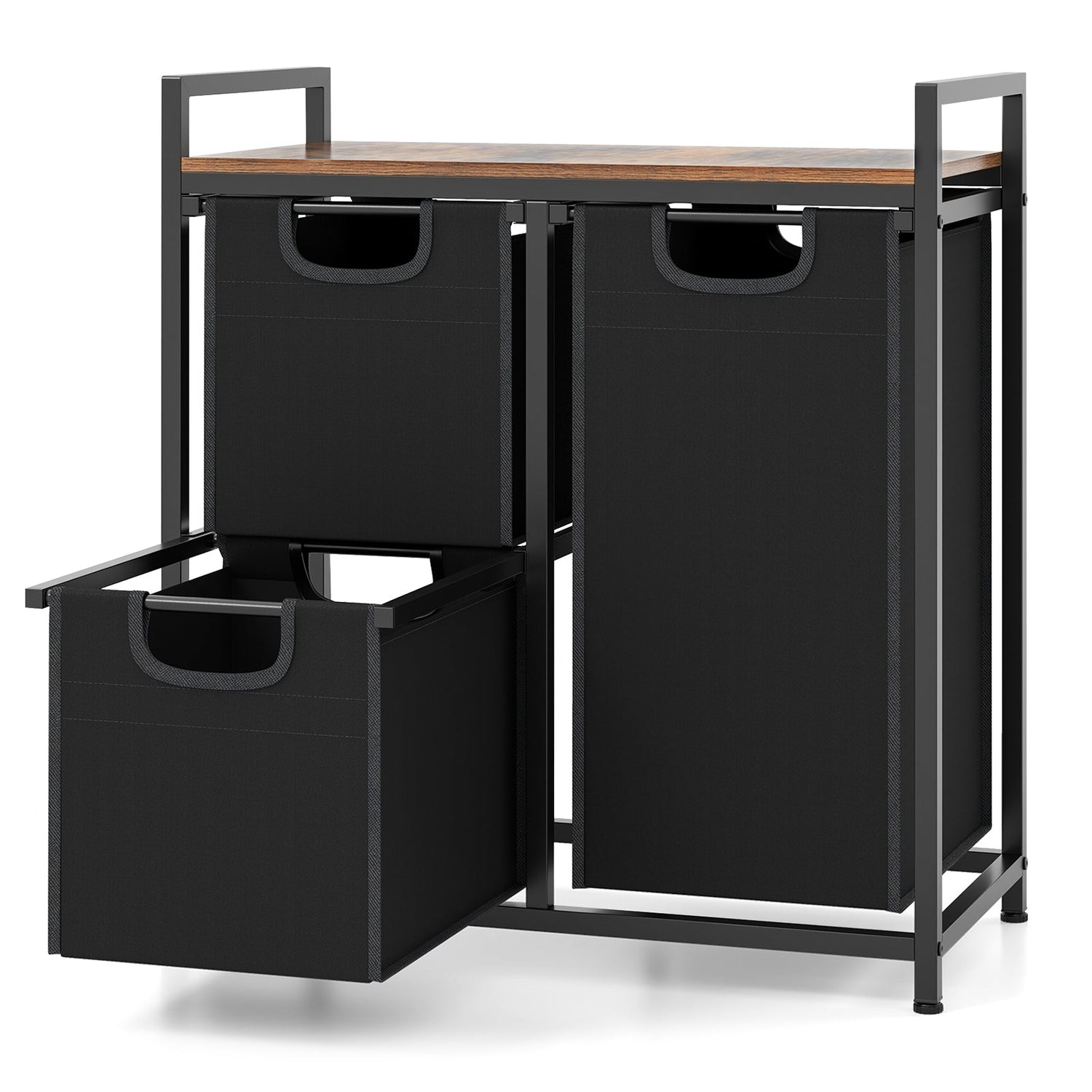 Laundry Basket Organizer Dirty Clothes Hamper with Shelf and 3 Removable Bags-Rustic Brown by DirectDeals