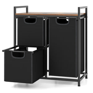 Laundry Basket Organizer Dirty Clothes Hamper with Shelf and 3 Removable Bags-Rustic Brown by DirectDeals