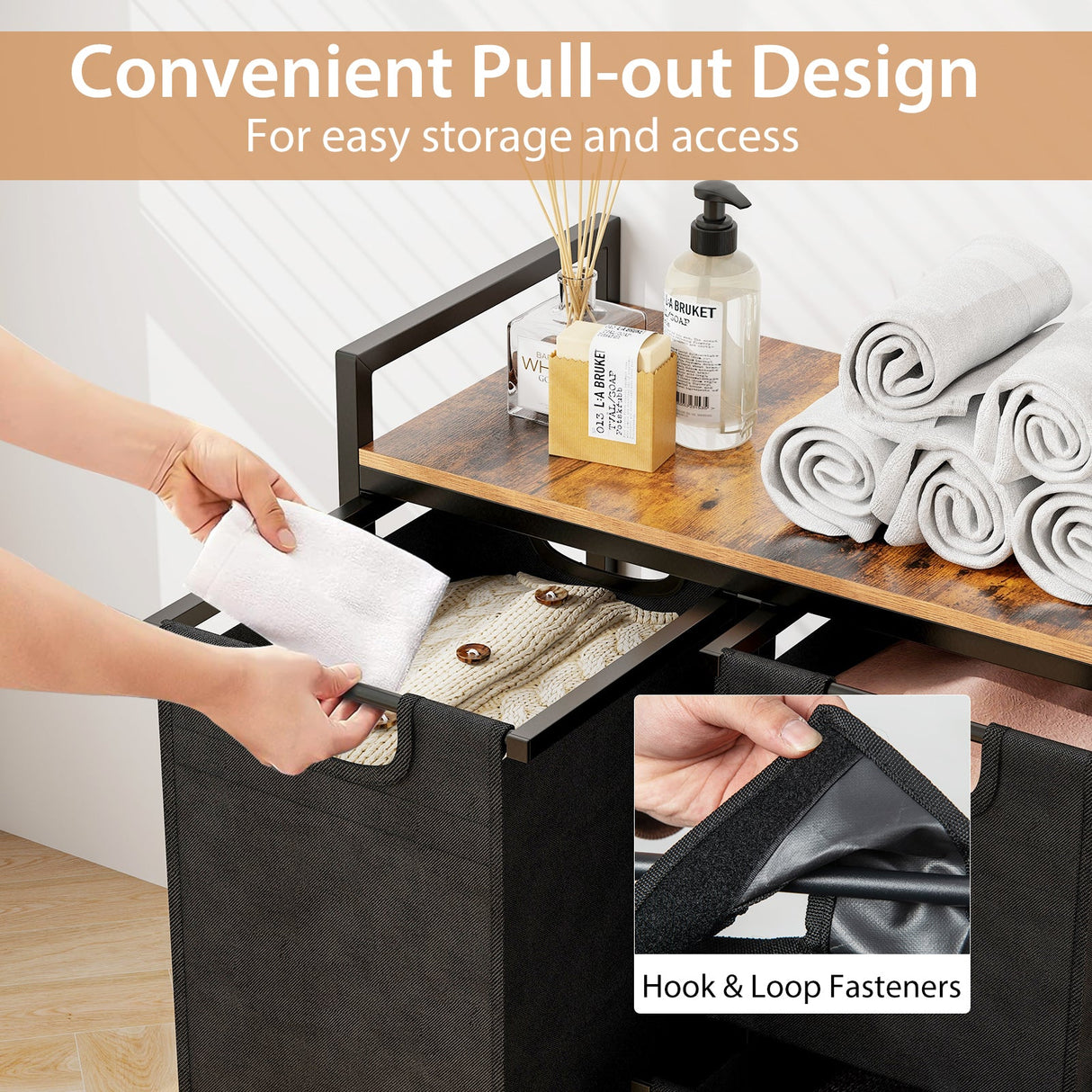 Laundry Basket Organizer Dirty Clothes Hamper with Shelf and 3 Removable Bags-Rustic Brown by DirectDeals