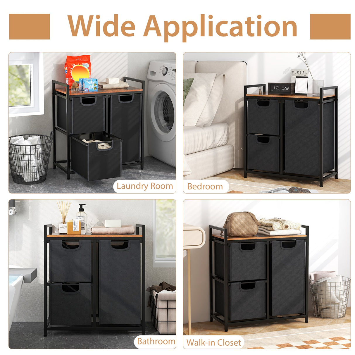 Laundry Basket Organizer Dirty Clothes Hamper with Shelf and 3 Removable Bags-Rustic Brown by DirectDeals