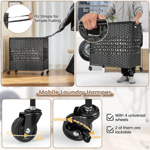 110L 2-Section Laundry Hamper with 2 Removable and Washable Liner Bags-Black