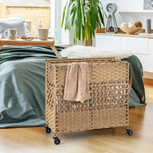 110L 2-Section Laundry Hamper with 2 Removable and Washable Liner Bags-Natural