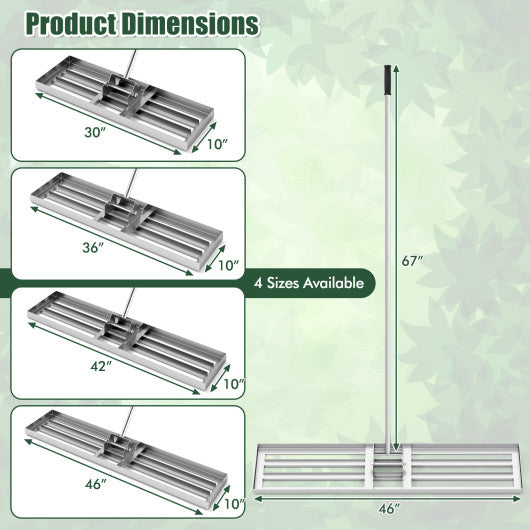 Lawn Leveling Rake 46 x 10 Inch Heavy Duty Lawn Level Tool for Soil-Silver