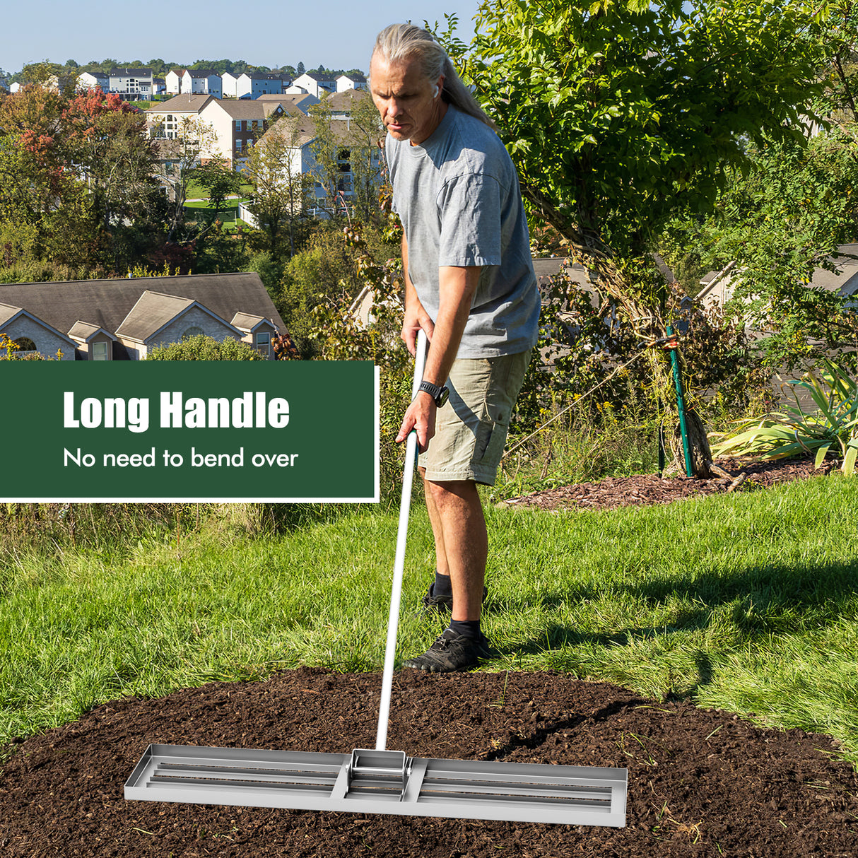 Lawn Leveling Rake 46 x 10 Inch Heavy Duty Lawn Level Tool for Soil-Silver