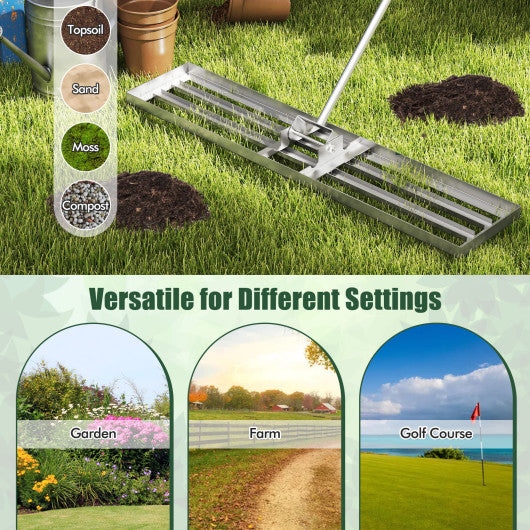 Lawn Leveling Rake 46 x 10 Inch Heavy Duty Lawn Level Tool for Soil-Silver