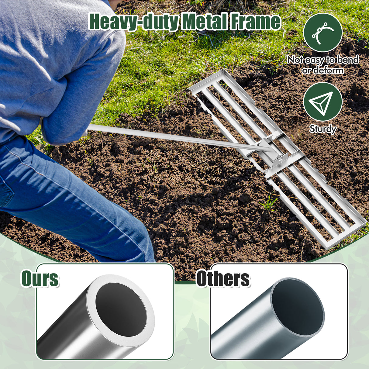 Lawn Leveling Rake 46 x 10 Inch Heavy Duty Lawn Level Tool for Soil-Silver