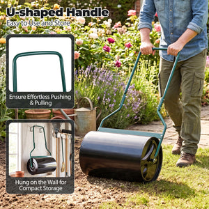 Lawn Roller 12 Gallon Water/Sand Filled Garden Drum Roller with U-shape Handle
