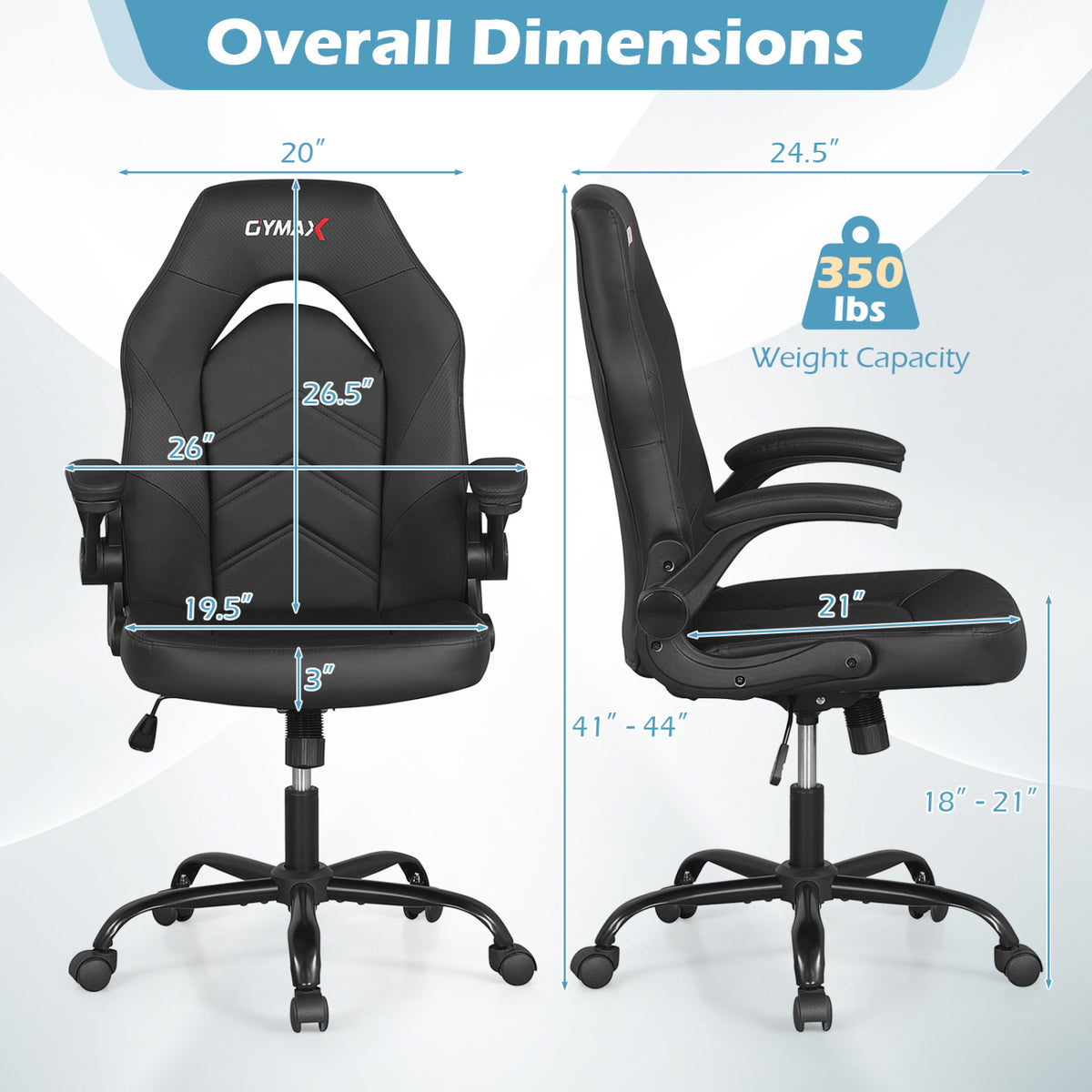 Leather Office Chair Ergonomic Computer Desk Chair with Flip-up Armrests-Black