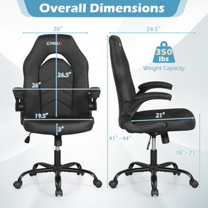 Leather Office Chair Ergonomic Computer Desk Chair with Flip-up Armrests-Black