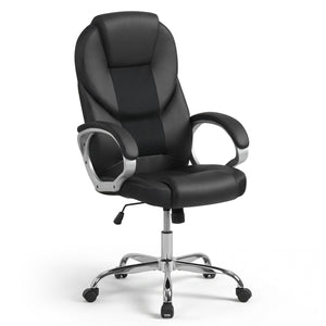 Leather Office Chair Ergonomic Mesh Executive Chair with Padded Armrests and Rocking Backrest-Black
