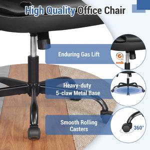 Leather Office Chair Ergonomic Computer Desk Chair with Flip-up Armrests Rocking Function-Black