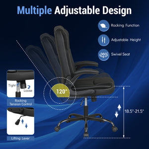 Leather Office Chair Ergonomic Computer Desk Chair with Flip-up Armrests Rocking Function-Black