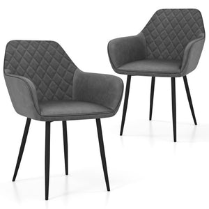 Leisure Dining Chair Set of 2 with Curved Backrest and Wide Seat-Gray