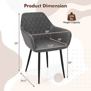 Leisure Dining Chair Set of 2 with Curved Backrest and Wide Seat-Gray