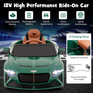 12V Powered Car Kids Ride-on Racer Car Licensed Bentley Bacalar-Green
