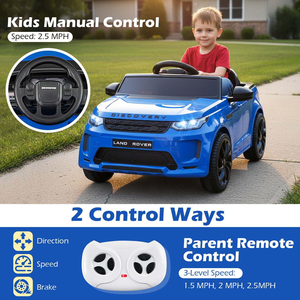 Licensed Land Rover Kids Ride on Car 12V Battery Powered Kids Electric Car-Navy