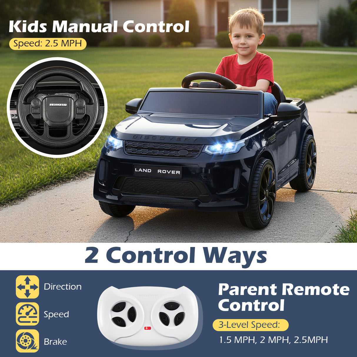 Licensed Land Rover Kids Ride on Car 12V Battery Powered Kids Electric Car-Black