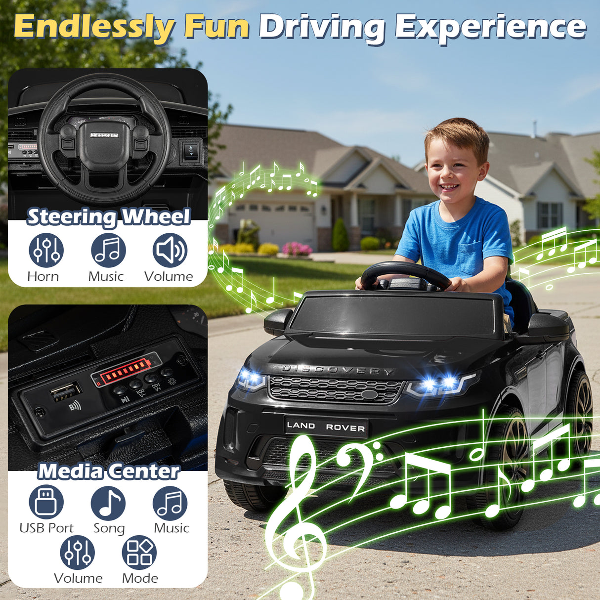 Licensed Land Rover Kids Ride on Car 12V Battery Powered Kids Electric Car-Black