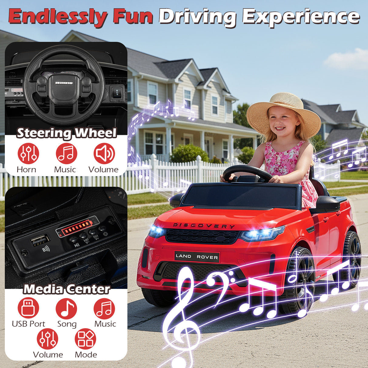 Licensed Land Rover Kids Ride on Car 12V Battery Powered Kids Electric Car-Red