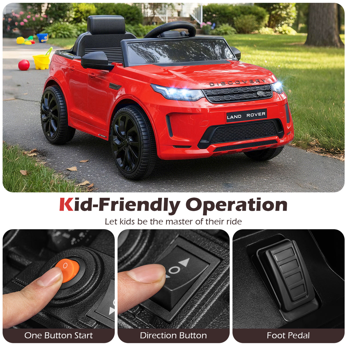 Licensed Land Rover Kids Ride on Car 12V Battery Powered Kids Electric Car-Red